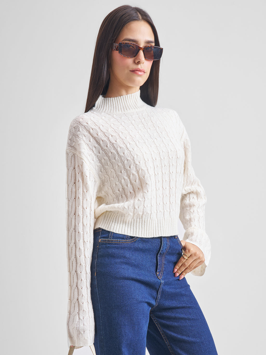 Tokyo Talkies Women White Turtle Neck Sweater - White - Image 6
