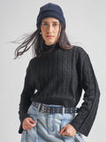 Tokyo Talkies Women Black Turtle Neck Cable Knit Sweater - Black - Image 1