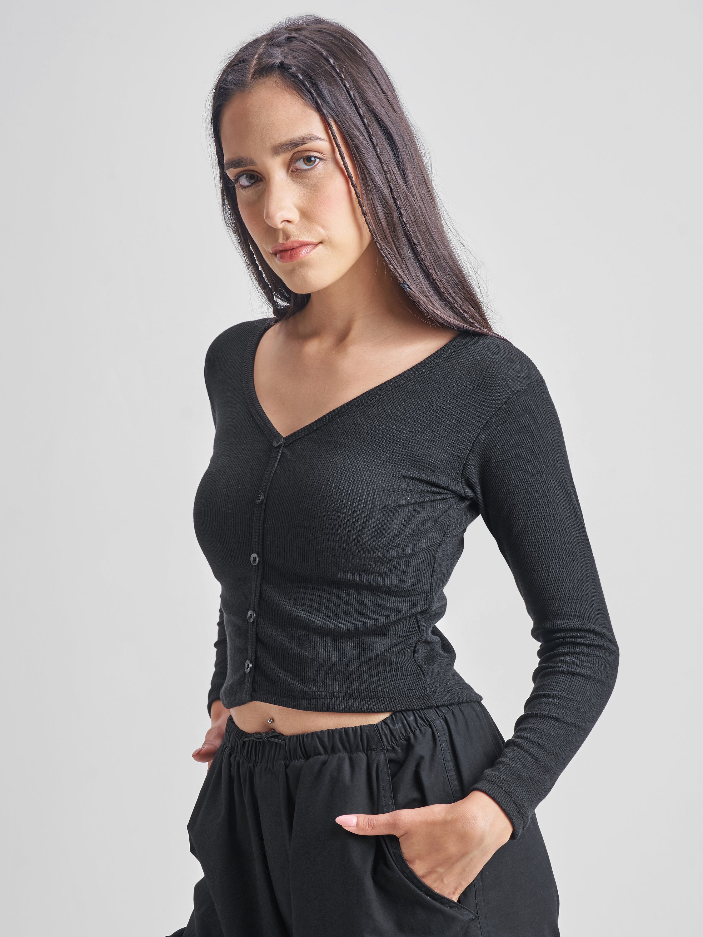 Tokyo Talkies Women Black Boat Neck Sweater - Black - Image 4