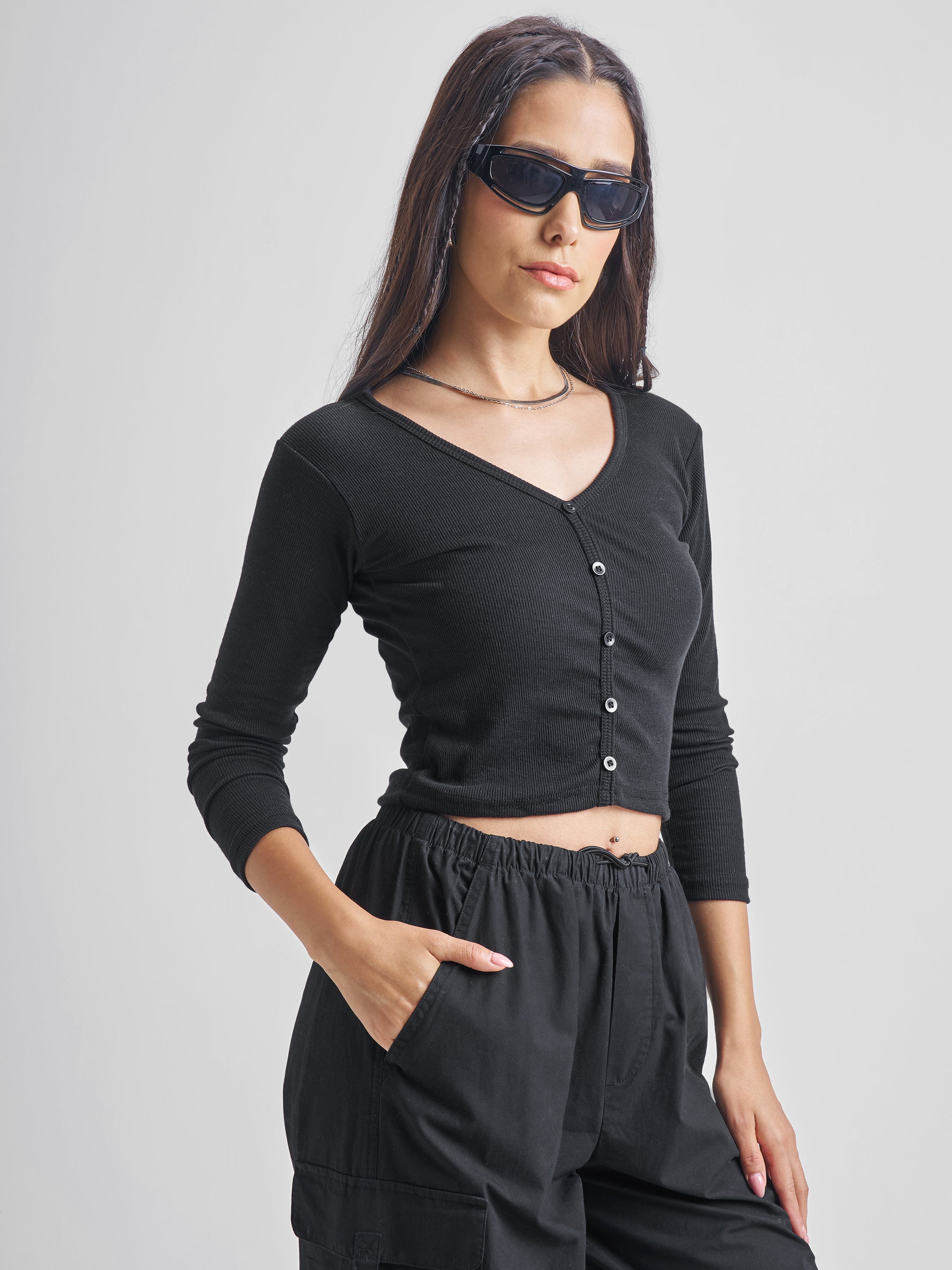 Tokyo Talkies Women Black Boat Neck Sweater - Black - Image 6