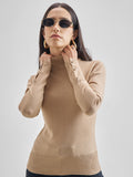 Tokyo Talkies Women Beige Turtle Neck Sweater - Beige - Image 1