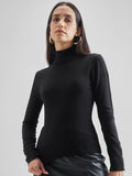 Tokyo Talkies Women Black Turtle Neck Sweater - Black - Image 1