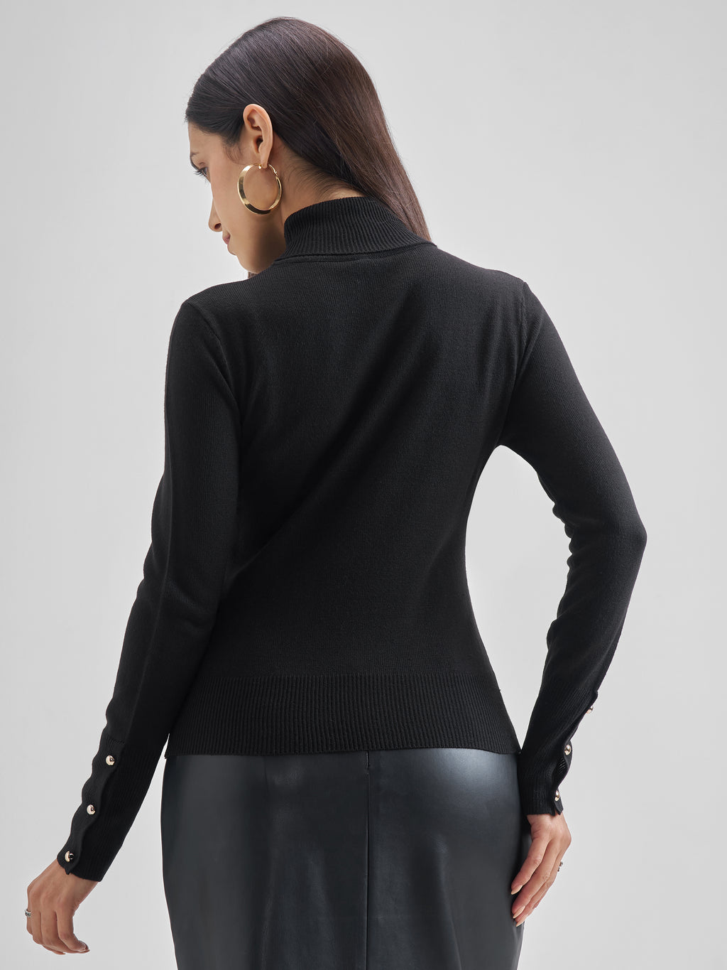 Tokyo Talkies Women Black Turtle Neck Sweater - Black - Image 3
