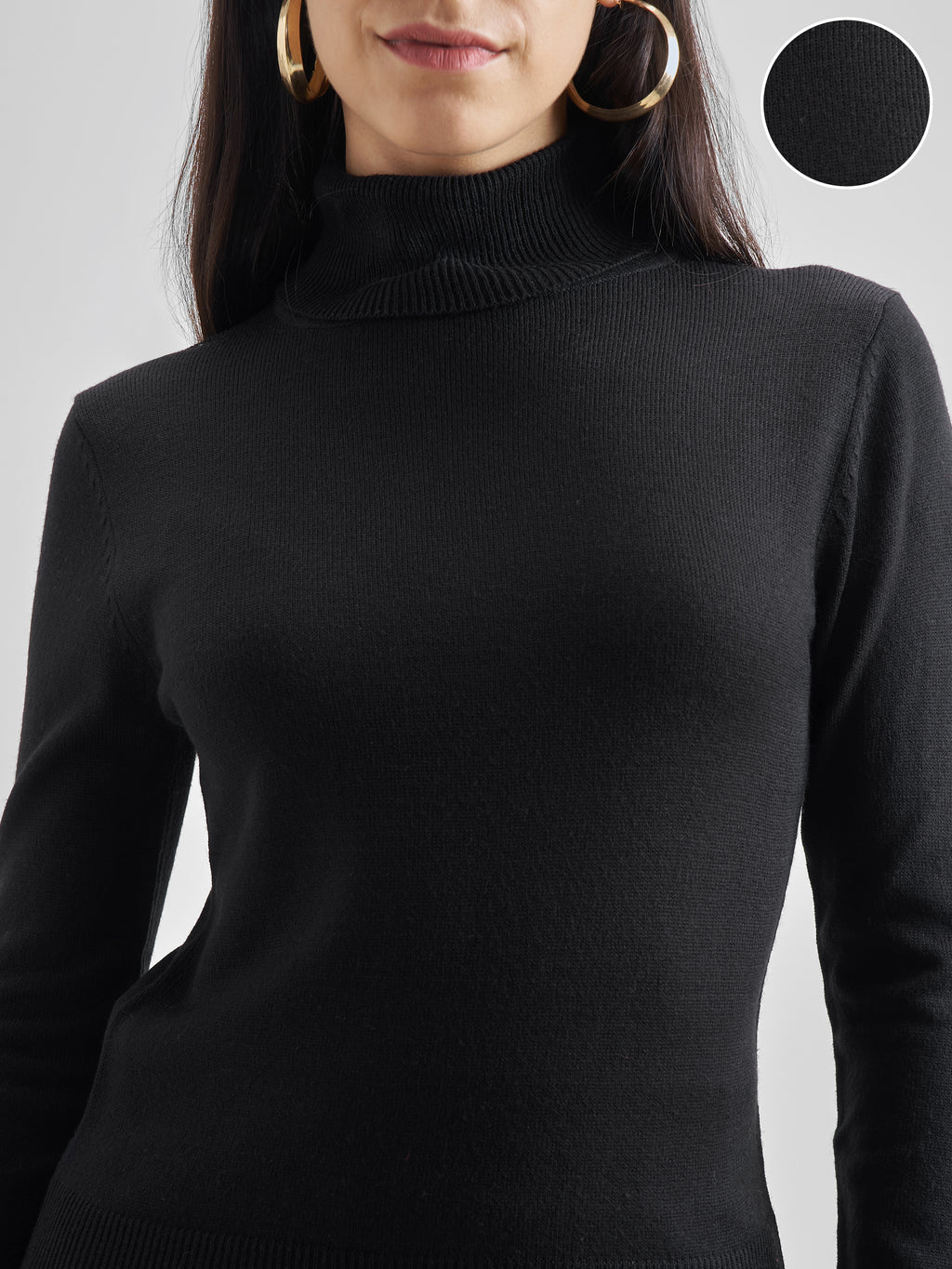Tokyo Talkies Women Black Turtle Neck Sweater - Black - Image 5
