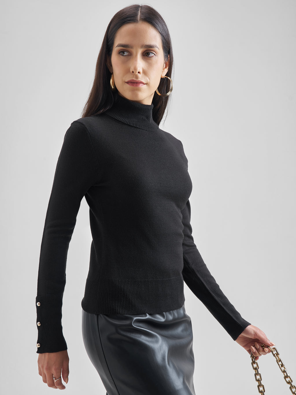 Tokyo Talkies Women Black Turtle Neck Sweater - Black - Image 6