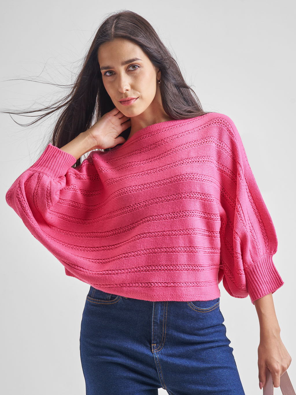 Tokyo Talkies Women Pink Boat Neck Sweater - Pink - Image 1