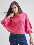 Tokyo Talkies Women Pink Boat Neck Sweater - Pink - Image 1