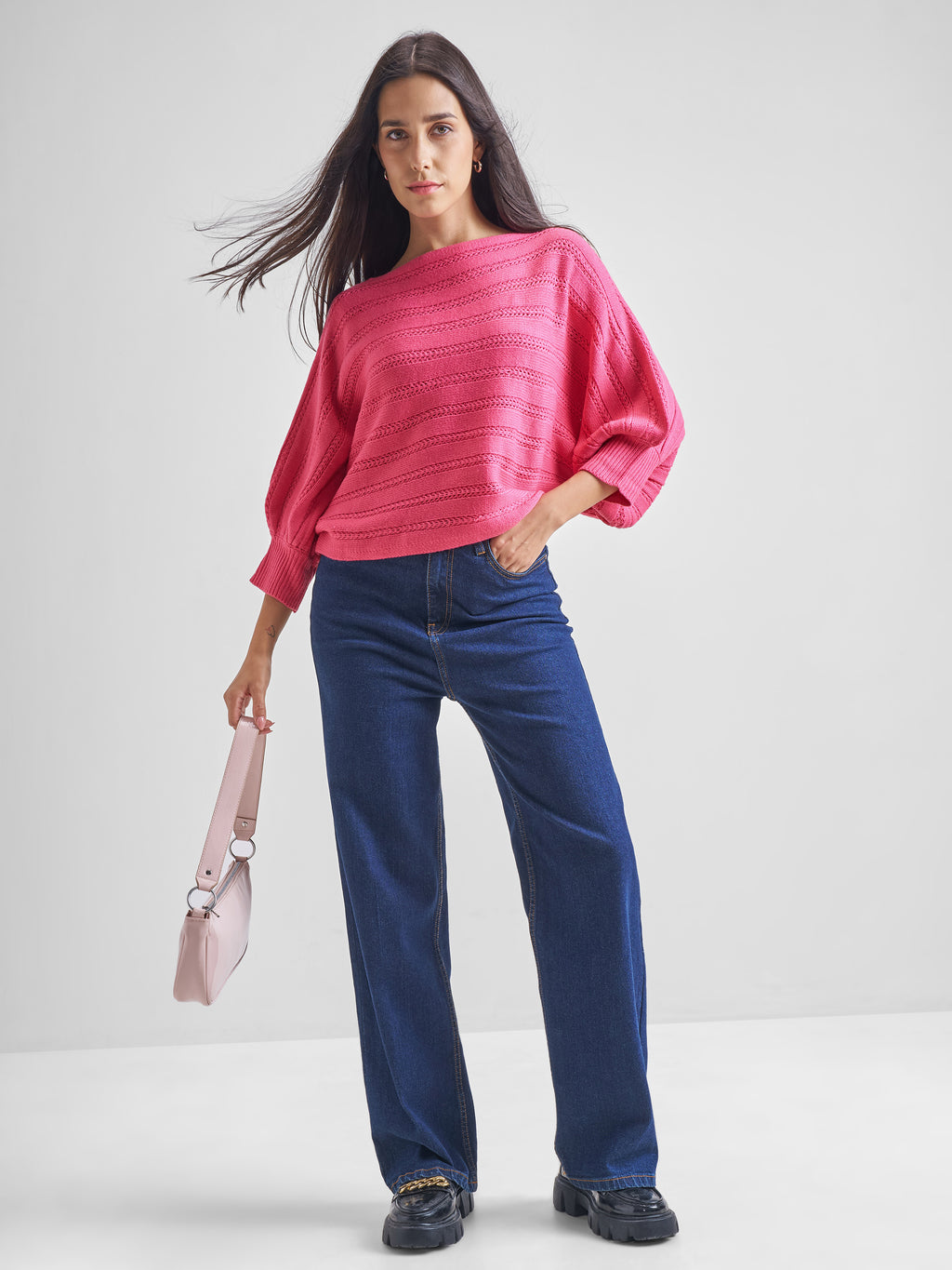 Tokyo Talkies Women Pink Boat Neck Sweater - Pink - Image 2