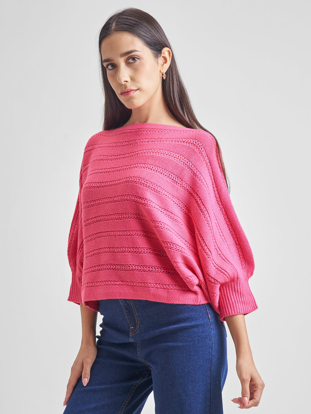 Tokyo Talkies Women Pink Boat Neck Sweater - Pink - Image 4