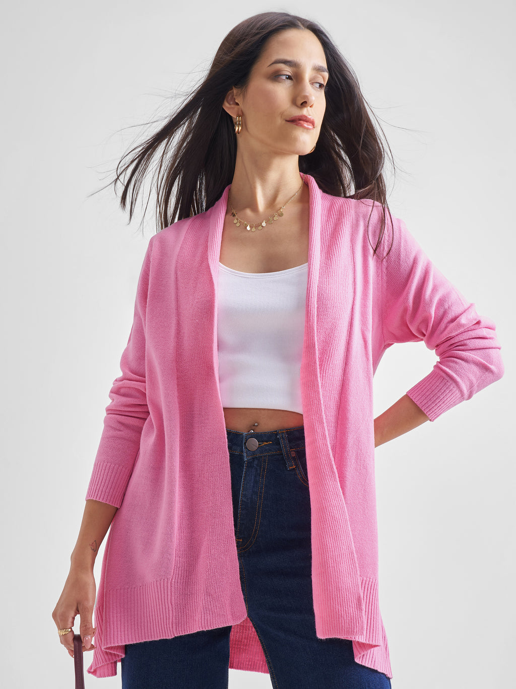 Tokyo Talkies Women Pink Round Neck Sweater - Pink - Image 1