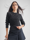 Tokyo Talkies Women Black Round Neck Sweater - Black - Image 1