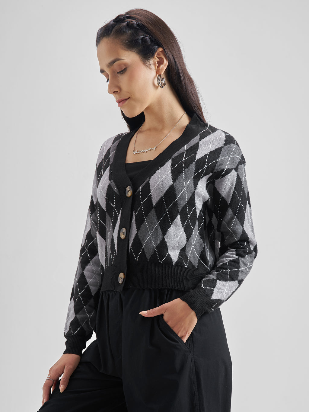 Tokyo Talkies Women Black V-Neck Sweater - Black - Image 4