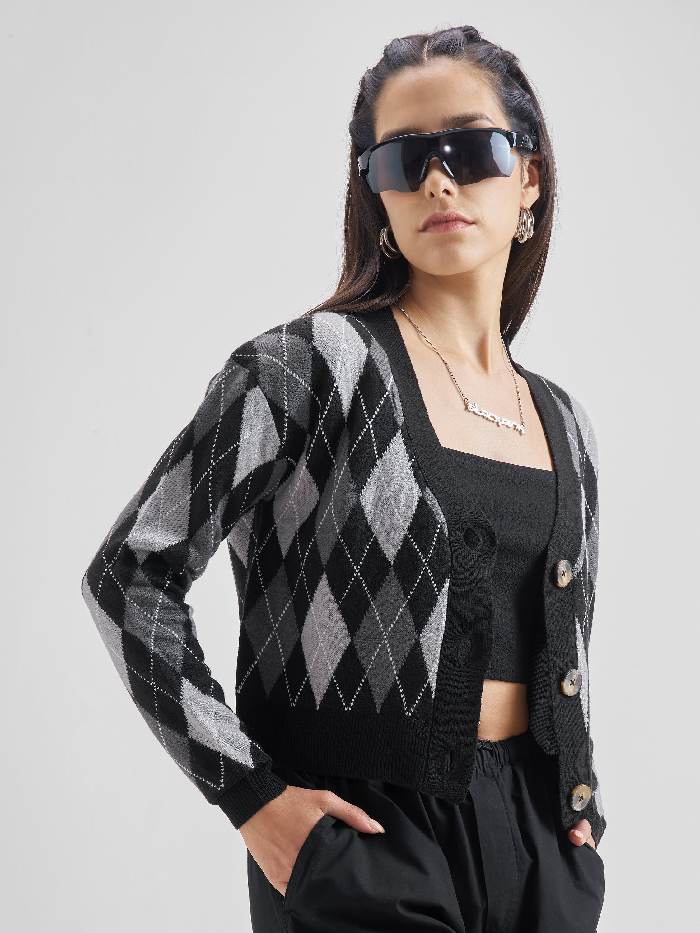 Tokyo Talkies Women Black V-Neck Sweater - Black - Image 6