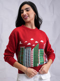 Tokyo Talkies Women Red Round Neck Sweater - Red - Image 1