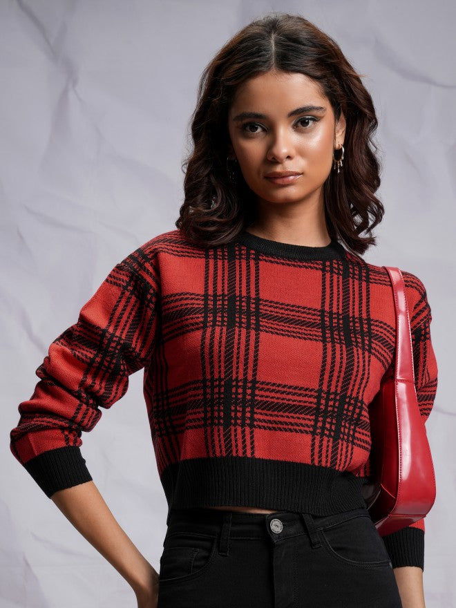 Tokyo Talkies Women Red Round Neck Sweater - Red - Image 1