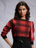 Tokyo Talkies Women Red Round Neck Sweater - Red - Image 1