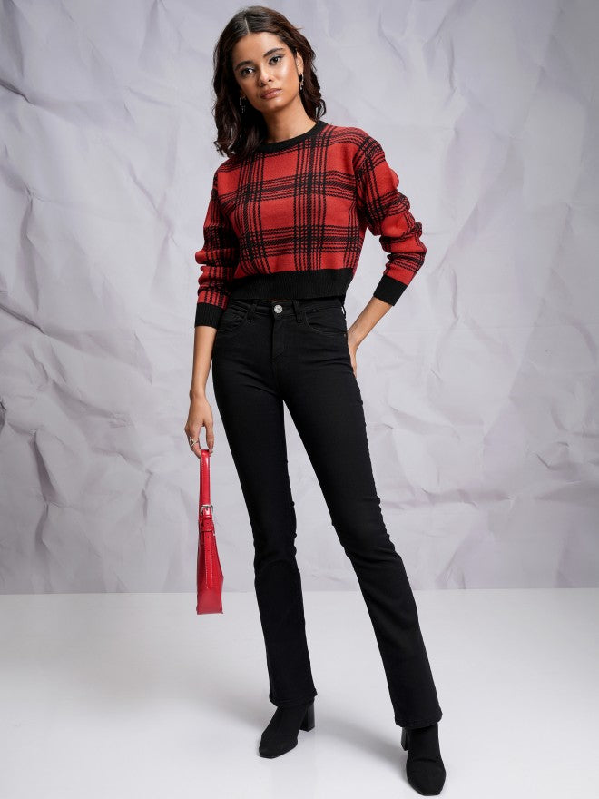 Tokyo Talkies Women Red Round Neck Sweater - Red - Image 2