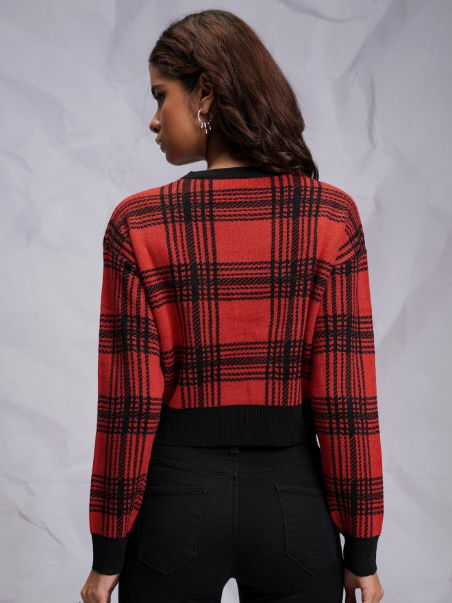 Tokyo Talkies Women Red Round Neck Sweater - Red - Image 3