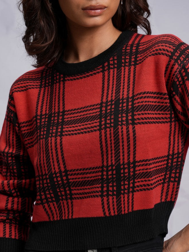 Tokyo Talkies Women Red Round Neck Sweater - Red - Image 5
