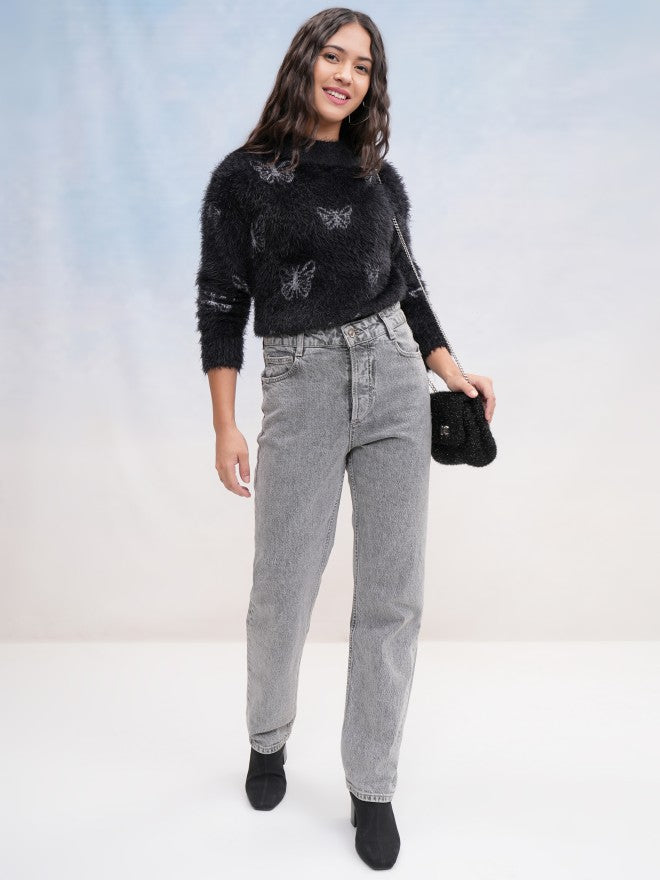Tokyo Talkies Women Black Round Neck Sweater - Black - Image 2