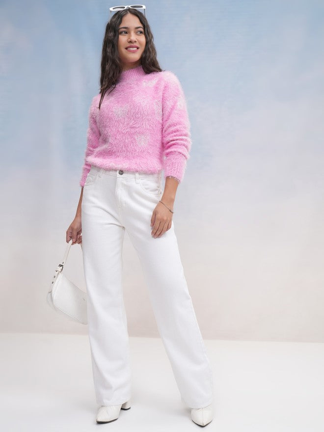 Tokyo Talkies Women Pink Round Neck Sweater - Pink - Image 2