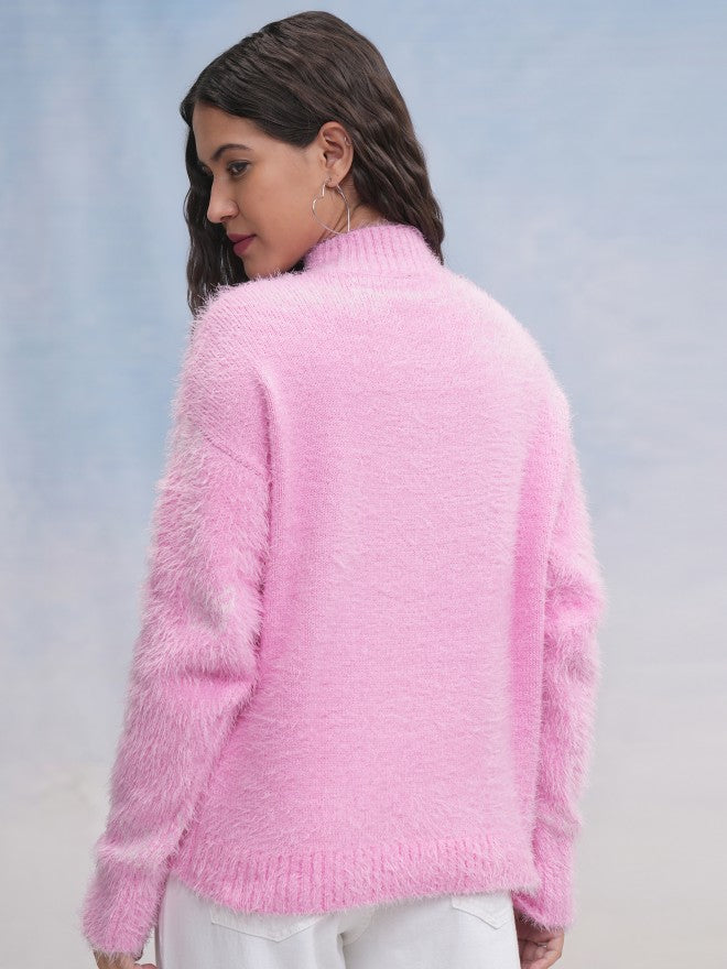 Tokyo Talkies Women Pink Round Neck Sweater - Pink - Image 3