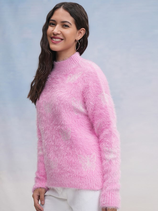 Tokyo Talkies Women Pink Round Neck Sweater - Pink - Image 4