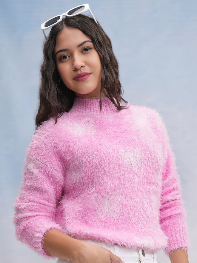 Tokyo Talkies Women Pink Round Neck Sweater - Pink - Image 6