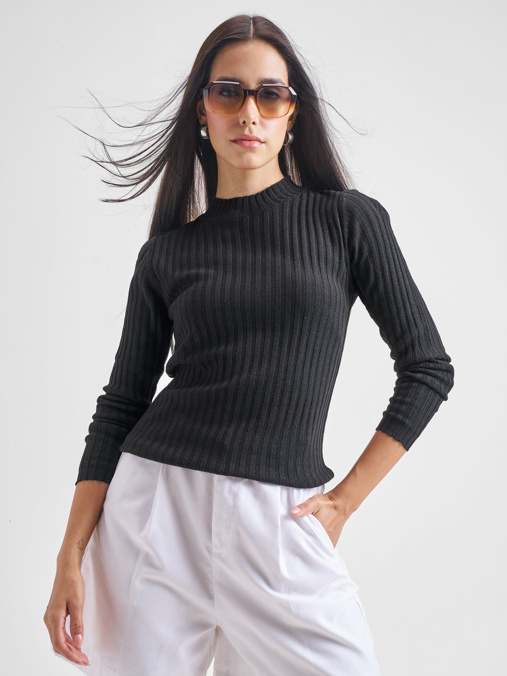 Tokyo Talkies Women Black Turtle Neck Sweater - Black - Image 1