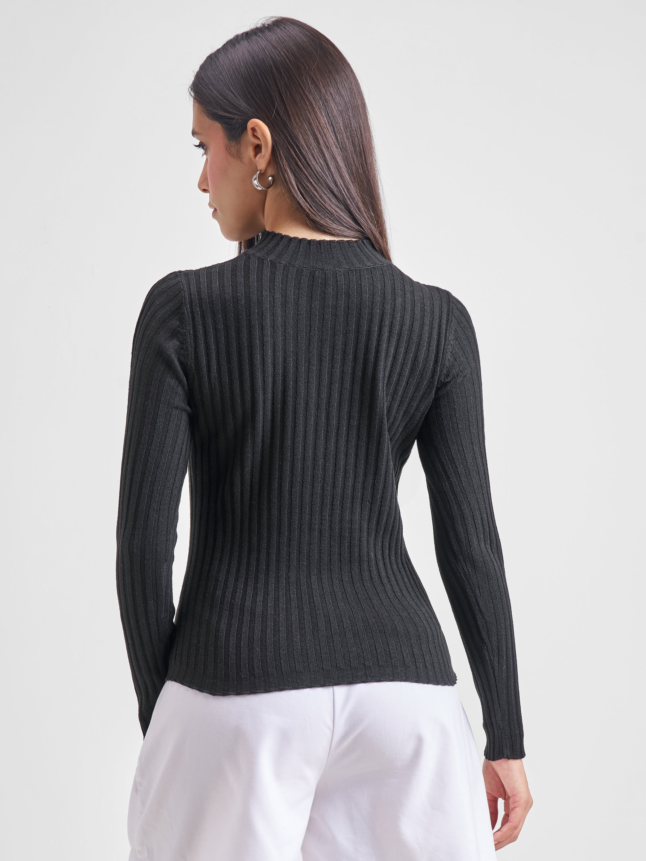 Tokyo Talkies Women Black Turtle Neck Sweater - Black - Image 3