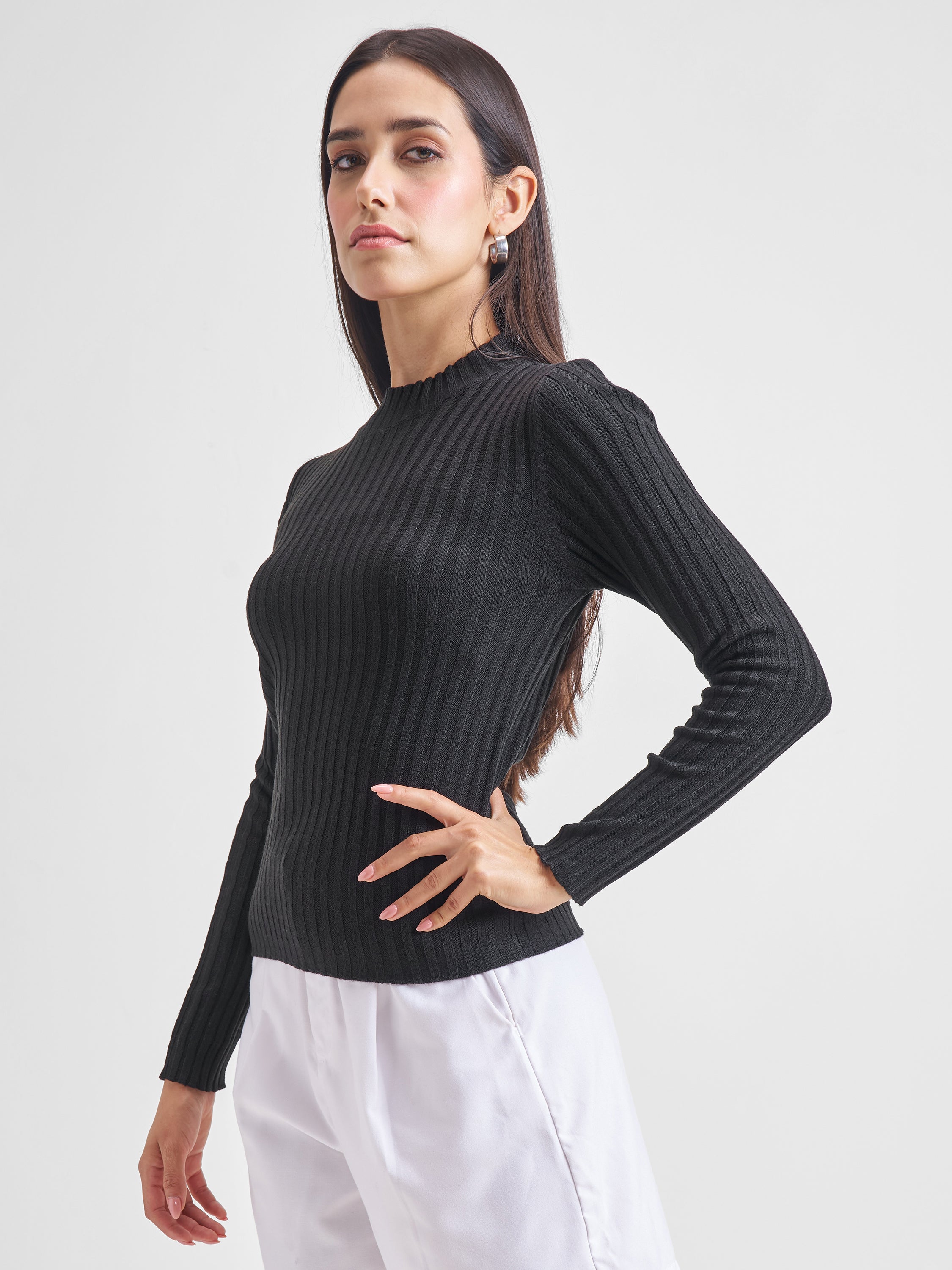 Tokyo Talkies Women Black Turtle Neck Sweater - Black - Image 4