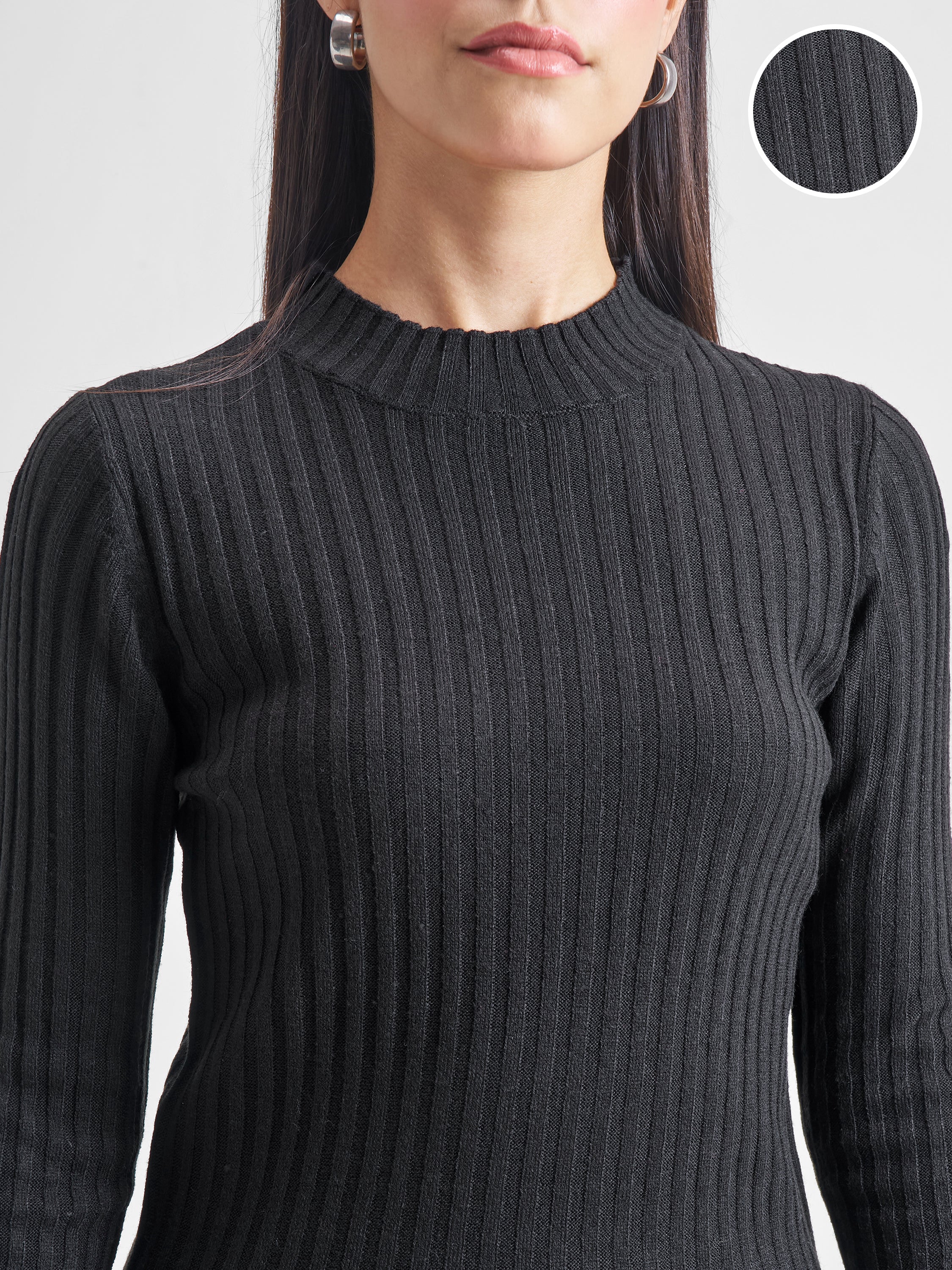 Tokyo Talkies Women Black Turtle Neck Sweater - Black - Image 5