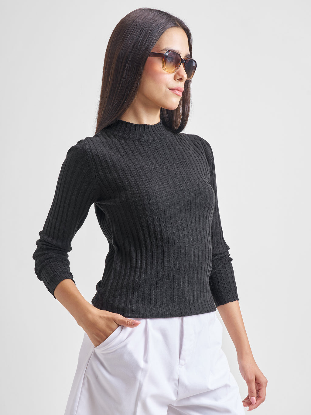 Tokyo Talkies Women Black Turtle Neck Sweater - Black - Image 6