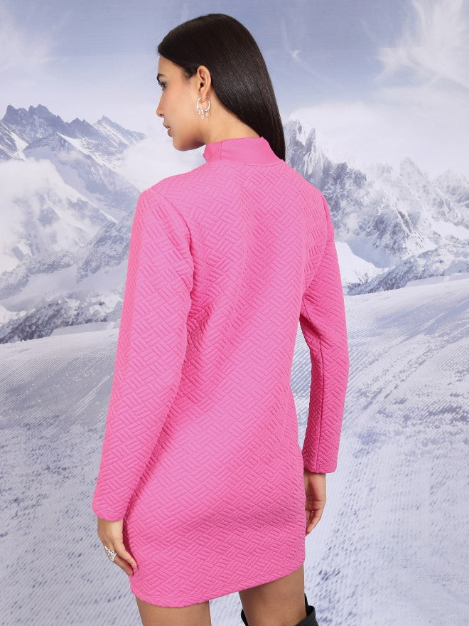 Tokyo Talkies Women Pink Self Design Sweater Dress - Pink - Image 3
