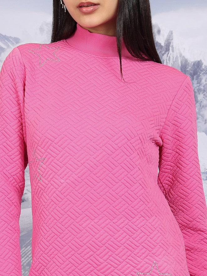 Tokyo Talkies Women Pink Self Design Sweater Dress - Pink - Image 7