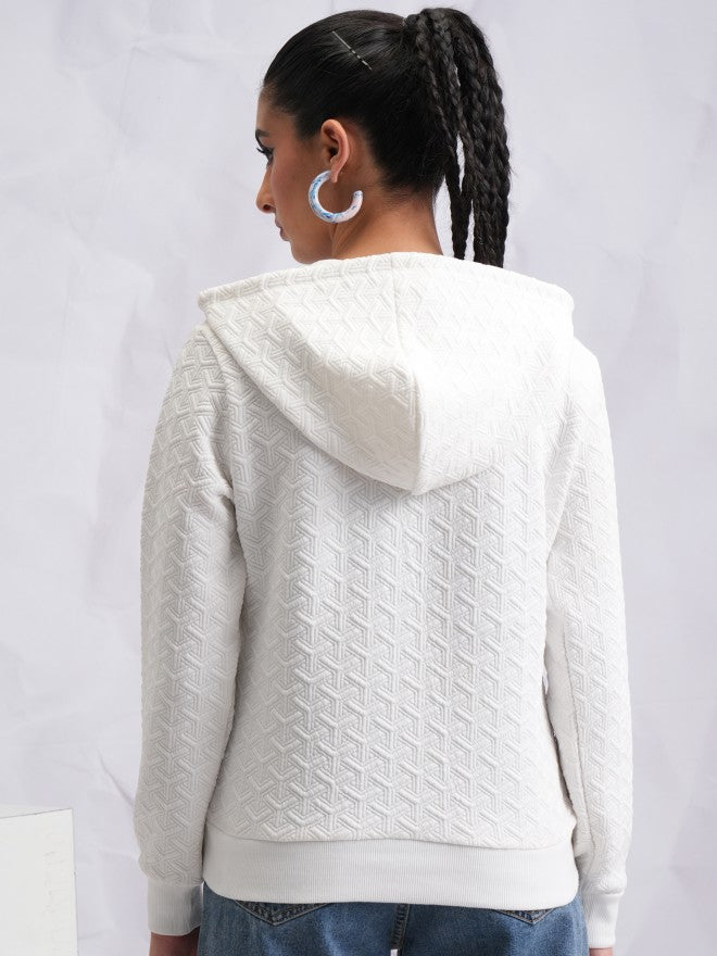 Tokyo Talkies Women White Hood Sweater - White - Image 3