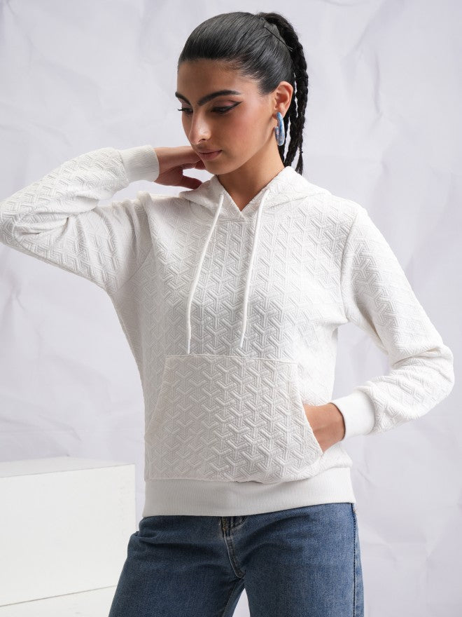 Tokyo Talkies Women White Hood Sweater - White - Image 4
