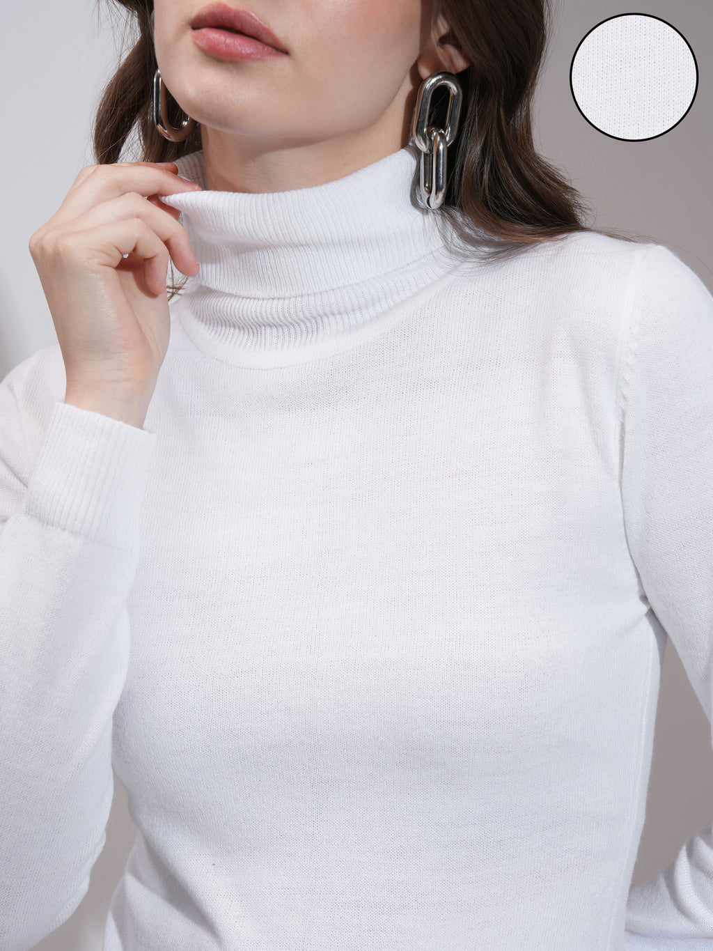 Tokyo Talkies Women Off White Turtle Neck Sweater - Off White - Image 5