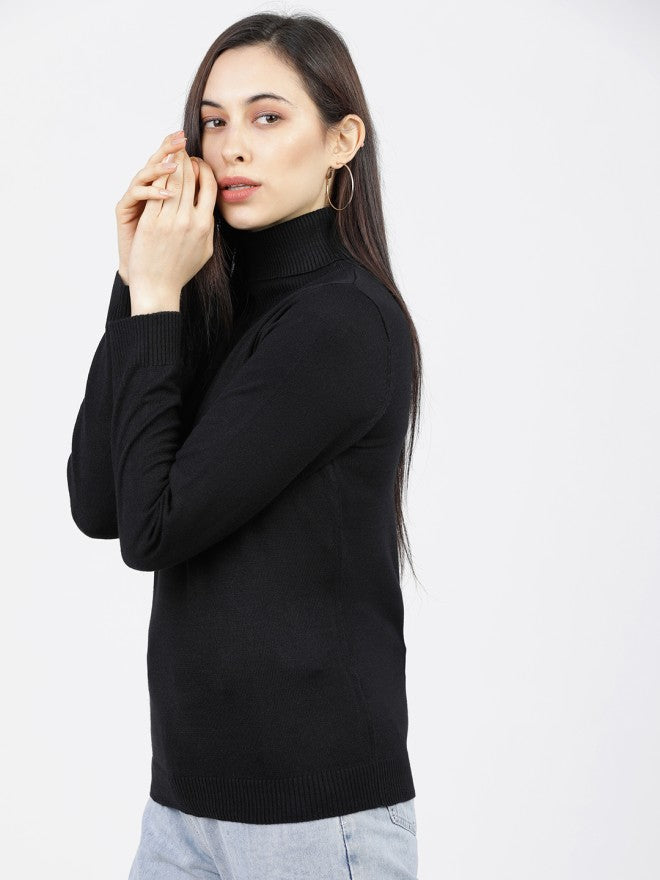 Tokyo Talkies Women Black Turtle Neck Sweater - Black - Image 1