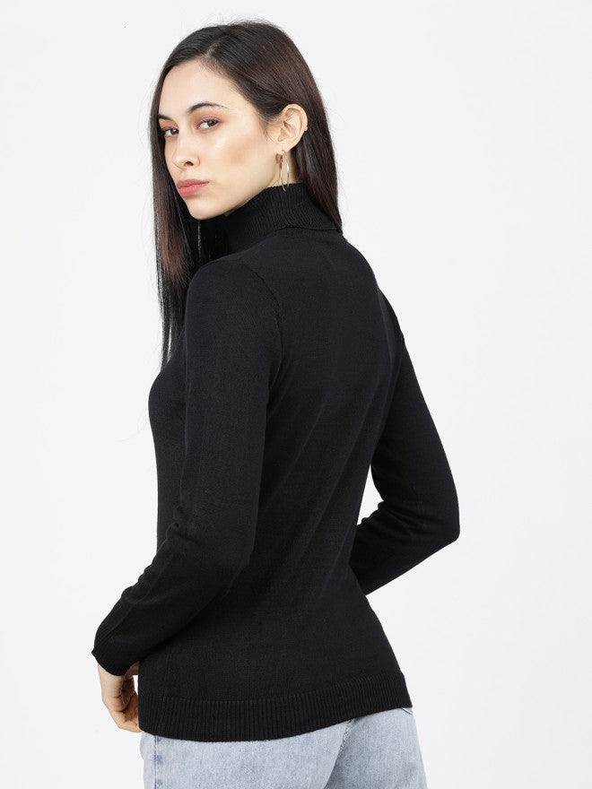 Tokyo Talkies Women Black Turtle Neck Sweater - Black - Image 2