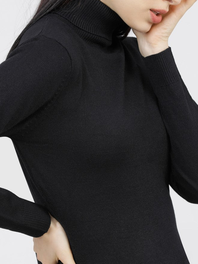 Tokyo Talkies Women Black Turtle Neck Sweater - Black - Image 3