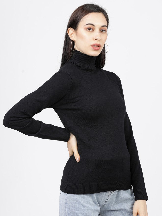Tokyo Talkies Women Black Turtle Neck Sweater - Black - Image 5