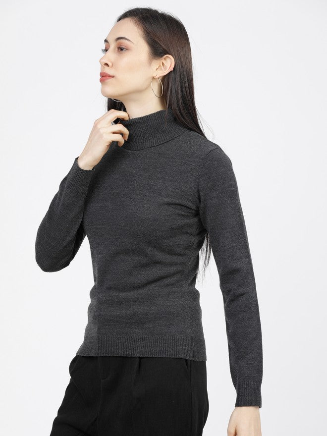 Tokyo Talkies Women Grey Turtle Neck Sweater - Grey - Image 1