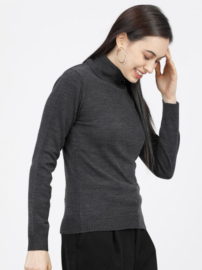 Tokyo Talkies Women Grey Turtle Neck Sweater - Grey - Image 5