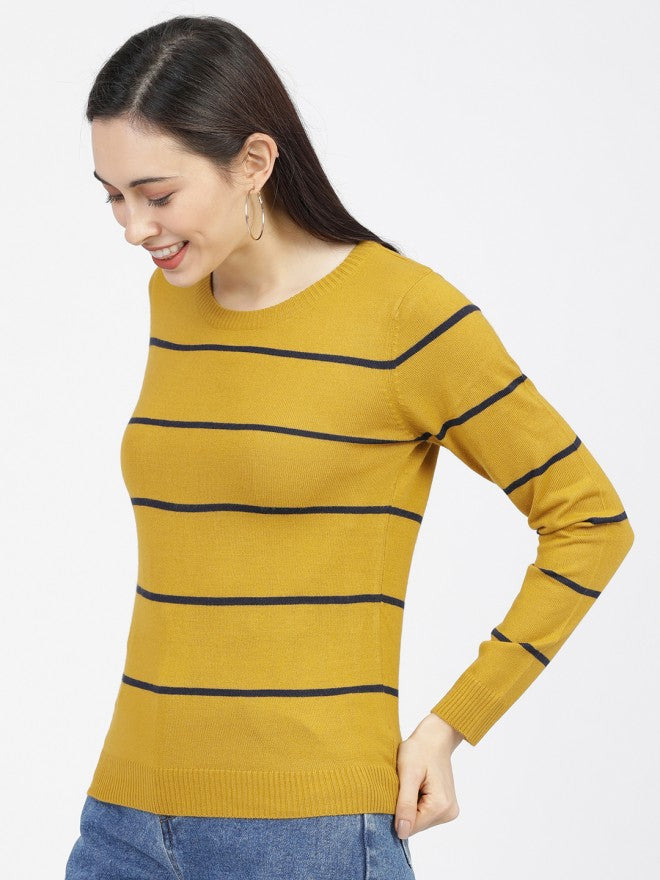 Tokyo Talkies Women Mustard Round Neck Sweater - Mustard - Image 1