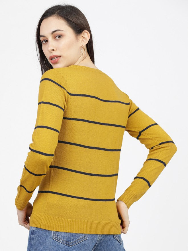 Tokyo Talkies Women Mustard Round Neck Sweater - Mustard - Image 2