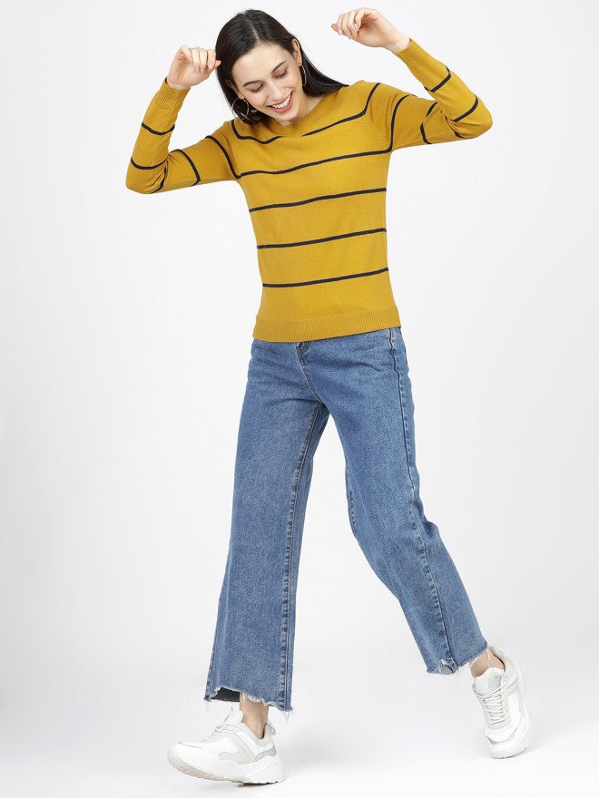 Tokyo Talkies Women Mustard Round Neck Sweater - Mustard - Image 3