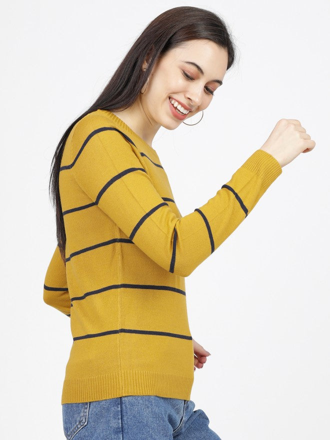 Tokyo Talkies Women Mustard Round Neck Sweater - Mustard - Image 4
