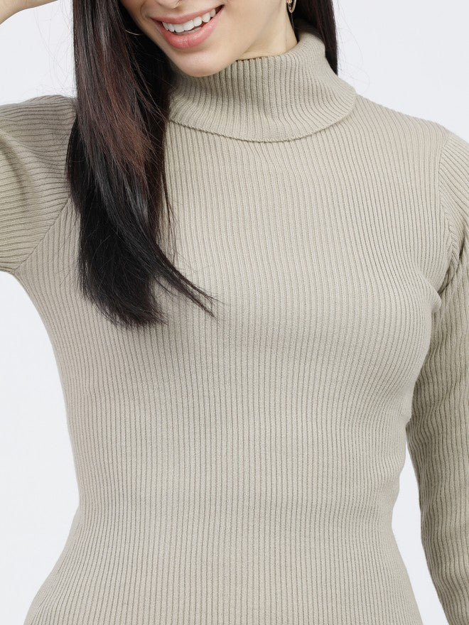 Tokyo Talkies Women Beige Turtle Neck Sweater - Beige - Image 3
