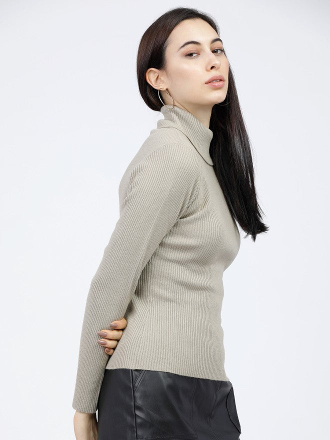 Tokyo Talkies Women Beige Turtle Neck Sweater - Beige - Image 5